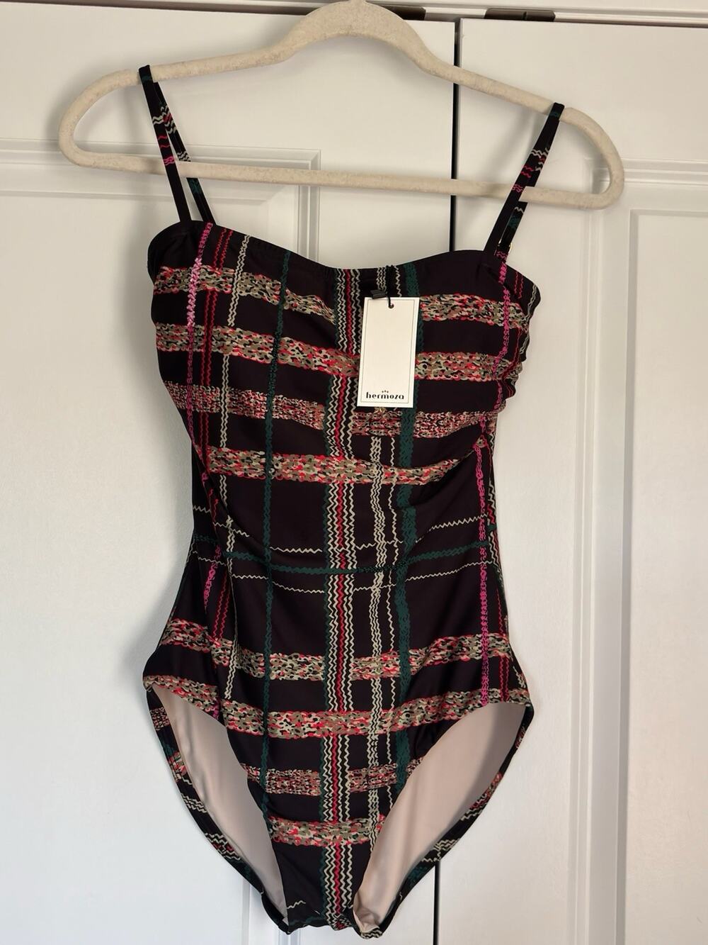 Hermoza Sandra Plaid Beaded One-Piece Swimsuit Womens Size 6 NWT